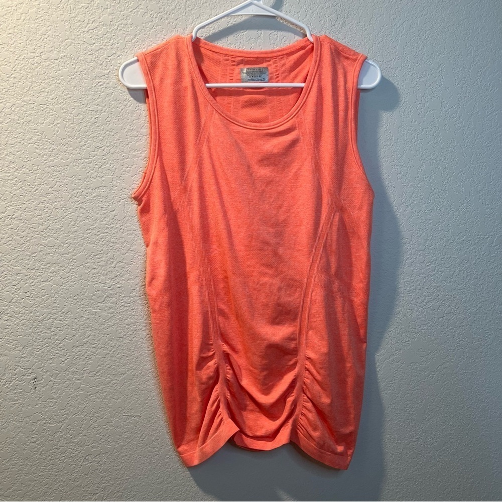 Women’s Athleta light orange rouched front athletic sleeveless tank size XL